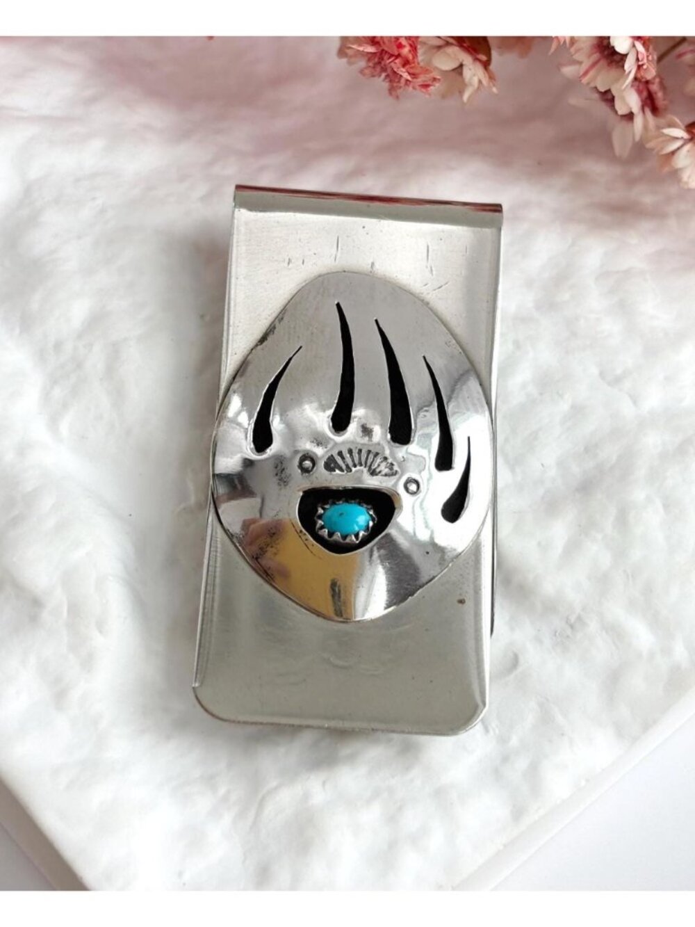 Bearpaw Shadowbox Turquoise Southwest Vintage Stainless Steel Money Clip